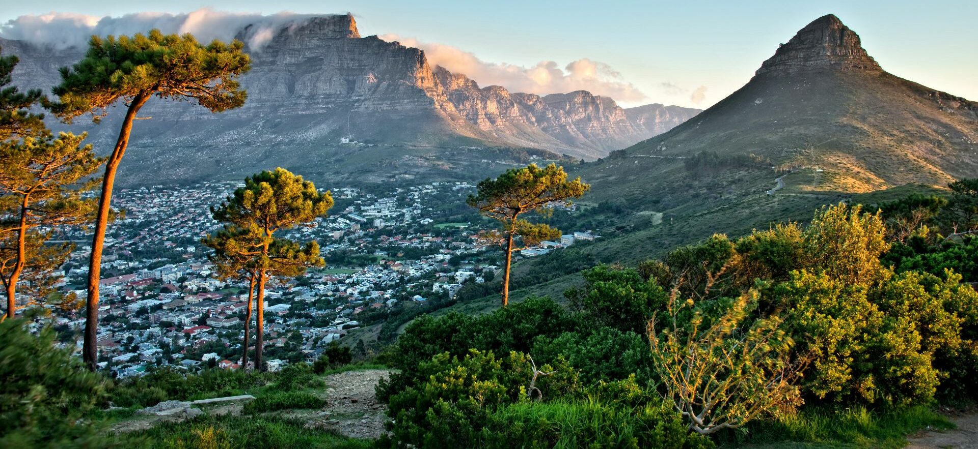 Vue sur la Montagne de la Table et Lion's Head dominant la ville du Cap.