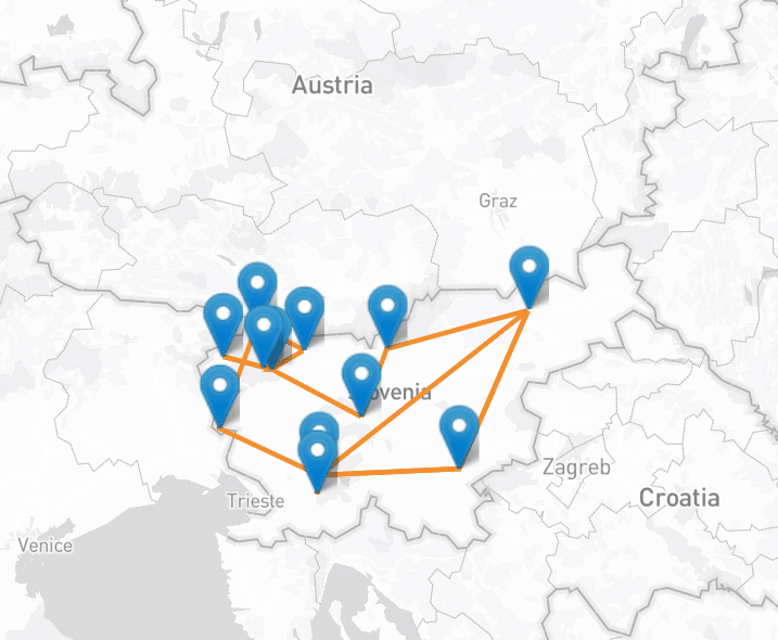Carte de la Slovénie avec les étapes d’un road trip : Ljubljana, Piran, Bohinj, Maribor, etc.