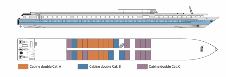 Plan du pont principal du MS Victor Hugo avec cabines et restaurant