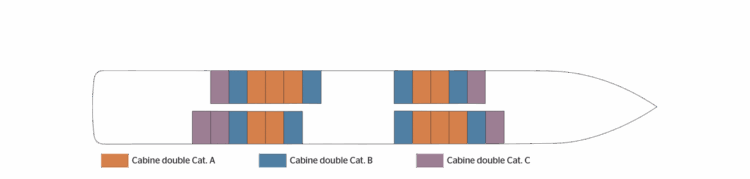 Plan du pont inférieur du navire avec répartition des cabines pour la croisière en Italie du Sud