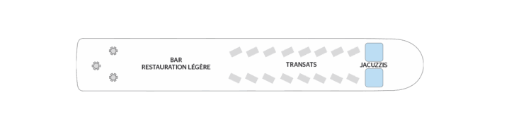 Plan du pont soleil du navire avec transats, bar et jacuzzis pour la croisière en Italie du Sud
