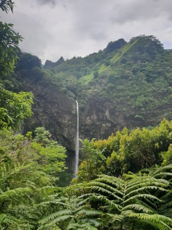 Cascade au cœur d’une montagne verdoyante dans les îles Marquises