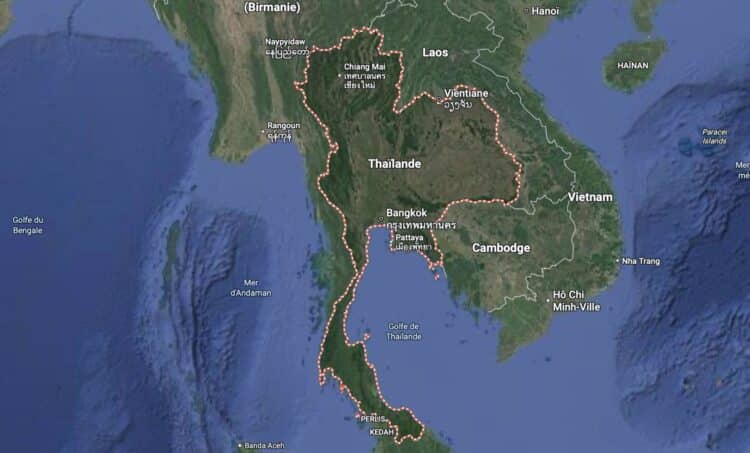Carte de la Thaïlande présentant l’itinéraire du voyage entre Bangkok et le nord