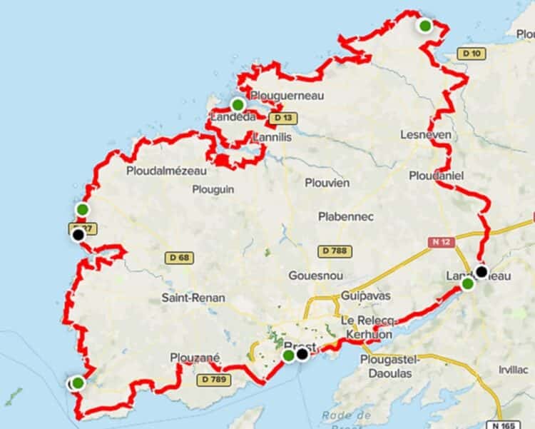 carte itineraire velo bretagne circuit cotier parcours detail