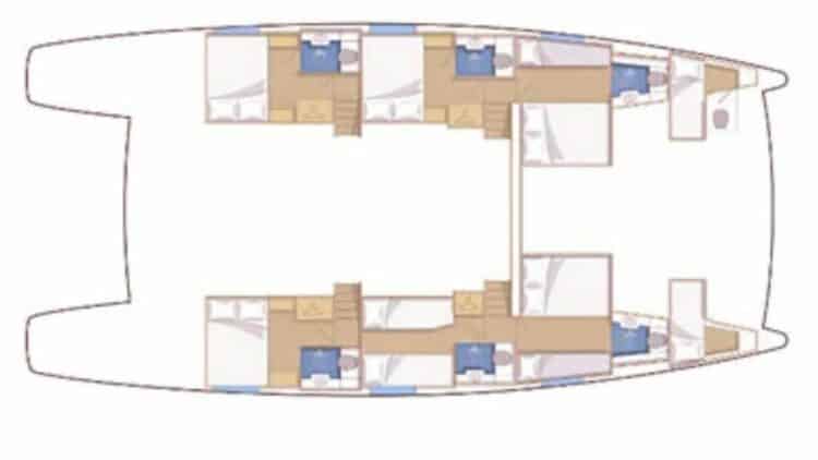 Plan des cabines d’un catamaran montrant l’agencement intérieur des espaces nuit