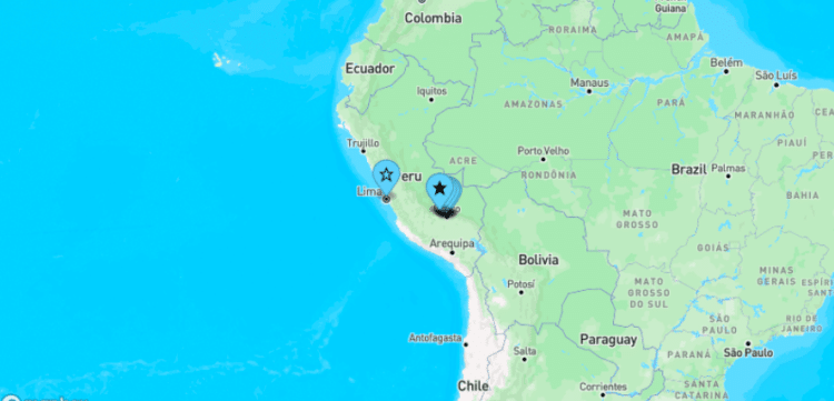 Carte de l'itinéraire du voyage au Pérou avec Lima, Cusco et l'immersion en Amazonie péruvienne proposée par Atlantide Voyages.